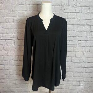 Timeson Women's S Black Split Neck Long Sleeve Blouse Workcore Chic